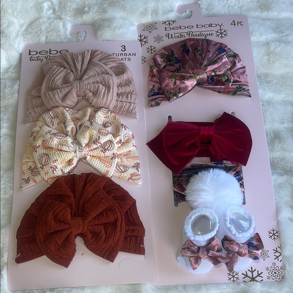 Bebe Baby Turban Headbands - Brown, Cream, and Red